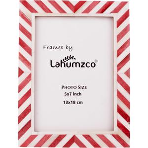 5x7 Red & White Bone Inlay Photo Frame  Handmade Chevron Pattern Picture Frame for Christmas Gifts, Holiday Home Dcor, Tabletop & Wall Display  Festive Rustic Frame, Gift Ready