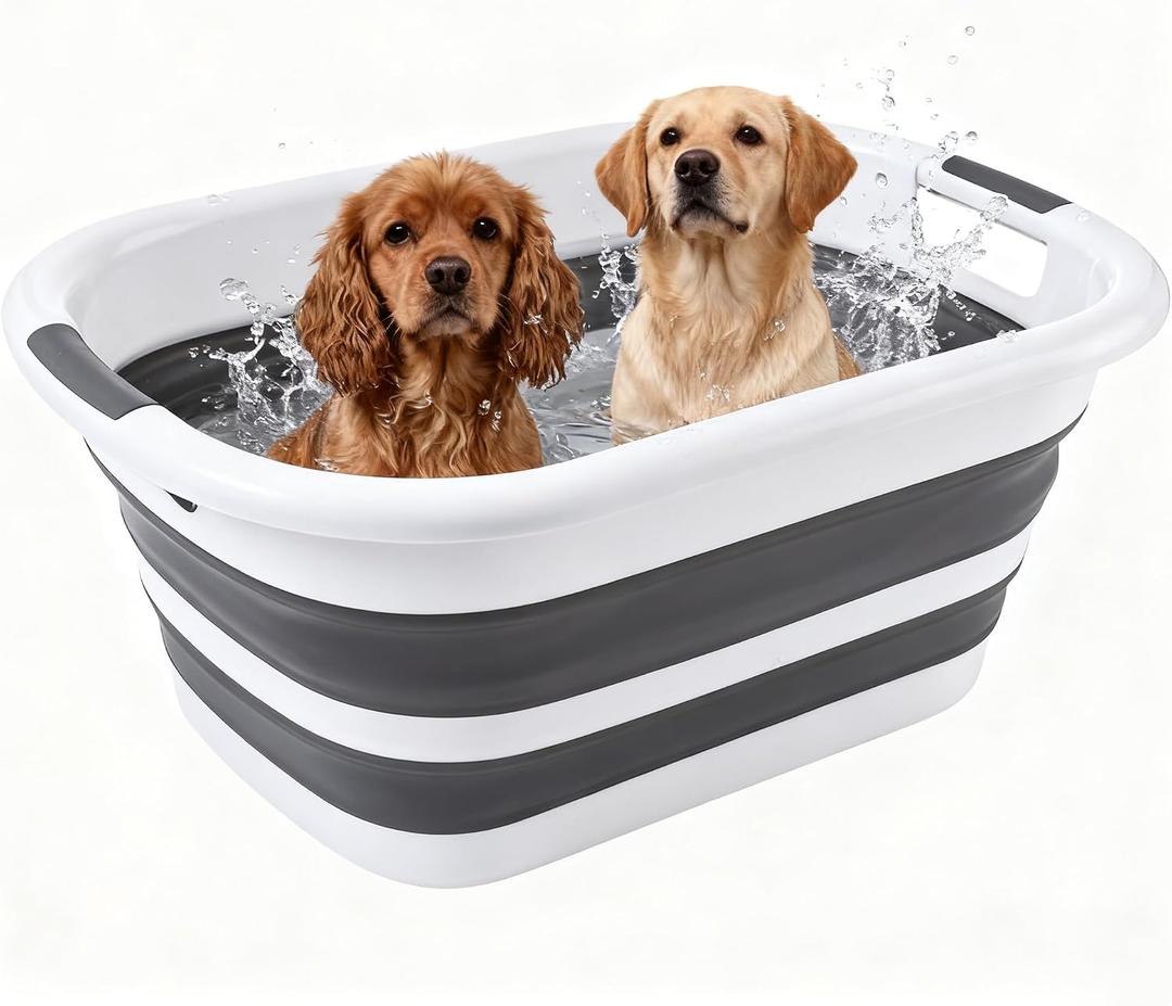 40L Large Collapsible Mop Bucket with Handle for Cleaning, Silicone Portable Pet Bathtub for Puppy Small Dogs Cats, Foldable Laundry Basket Hamper Clothes Storage Bin Space Saving Design (40L)