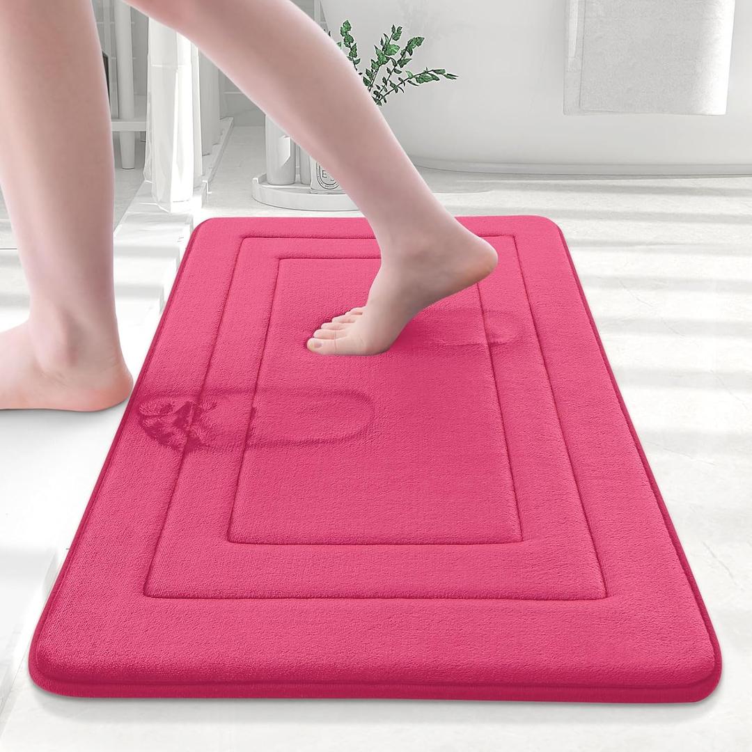 Arotive Memory Foam Bathroom Rug Mat 24x16, Ultra Soft and Absorbent Bath Mat, Machine Wash Dry, Comfortable Bath Rug Carpet for Bathroom Floor, Tub and Shower, Deep Pink (24" x 16")
