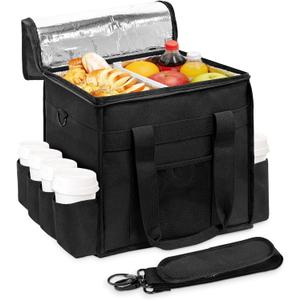 Insulated Food Delivery Bag with 8 Cup Holder, Removable Partition PlateThermal Cold/Hot Separationfor Beverages, Parties, Grocery, Food Transport Hot &Cooler Bags