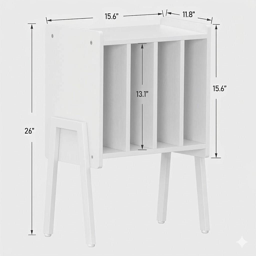 ,TUTOTAK Record Player Stand, Record Storage Table, End Table with Vinyl Holder Display Shelf, Side Table, Turntable Stand, Nightstand ,White