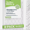 Air Filters 16x20x1” 8-pack With Reusable Frame Merv 8 Mpr 700 Filters
