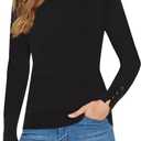 Women's Long Sleeve Crewneck Knit Tops Dressy Casual (Black, XXL)