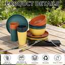 32-Piece Wheat Straw Dinnerware Set, Unbreakable Portable Camping Mess Kit with Plates & Bowls, Dishwasher & Microwave Safe for Family, Picnics & Travel (Colorful)
