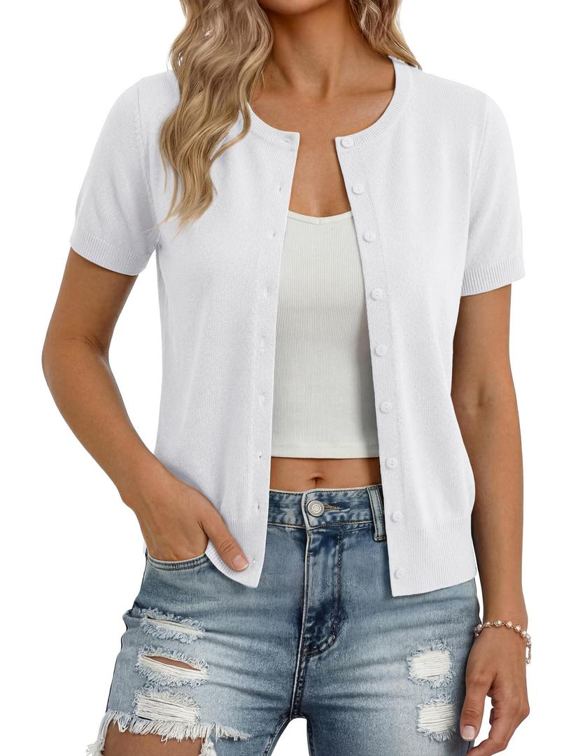 GRACE KARIN Short Sleeve Cardigan Summer Button up Sweaters for Women Lightweight Crew Neck Casual Outfits, 2XL