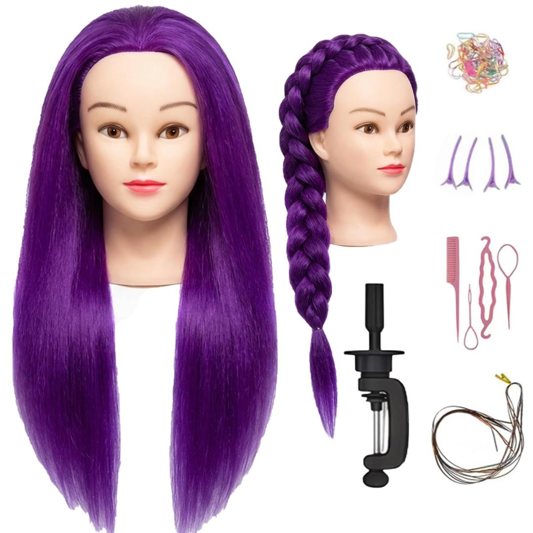 100% Real Hair Mannequin Head Training Head Manikin Cosmetology Doll Head for Hairdresser Practice Braiding Hair Styling with Clamp stand (18-inch)