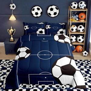 jejeloiu Football Comforter Set Twin Size Kids Soccer Ball Pattern Comforter for Boys Girls Teens Sports Theme Bedding Set Breathable Football Court Duvet Set Room Decor Quilt Set (Multi 33)