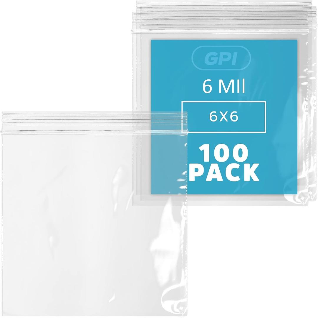 GPI - 6 Mil, Extra Heavy-Duty, 6" x 6" Clear Plastic Reclosable Zip Bags, Puncture-Resistant, Strong Resealable Poly Bags, With Lock Zipper Seal, For Screws, Nuts, Bolts & Constuction, 100 Count