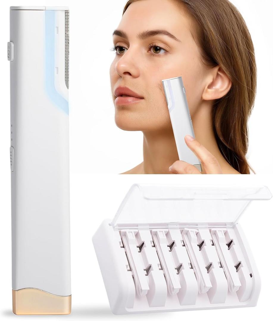 Dermaplane Facial Razor for Women  Electric 3-Speed Sonic Face Hair Removal Tool with LED Light, Peach Fuzz Remover & Exfoliating Dermaplaning Tool, USB-C Rechargeable with 5 Replacement Heads