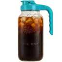 Mason Jar Pitcher - Airtight & Leakproof Glass Pitcher with Lid, Perfect for Breastmilk, Cold Brew Coffee, Sun Tea, Water & Drinks, 2 Quart (64 oz) Wide Mouth Mason Jar with Pour Spout Lid - Teal