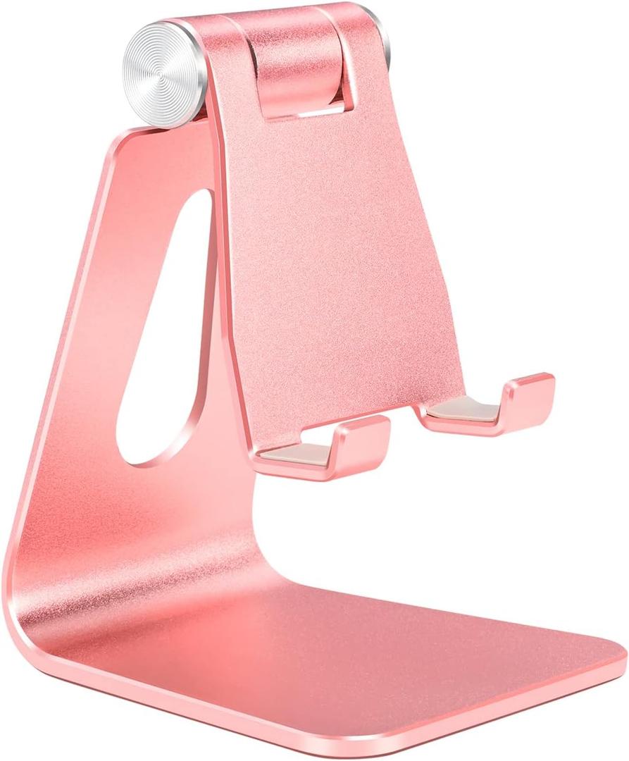 Rose Gold Foldable Aluminum Alloy Cell Phone Holder,Tabletop Metal Phone Stand with Adjustable Angle by Swivel Axis,Smartphone Cradle, Rose Gold 