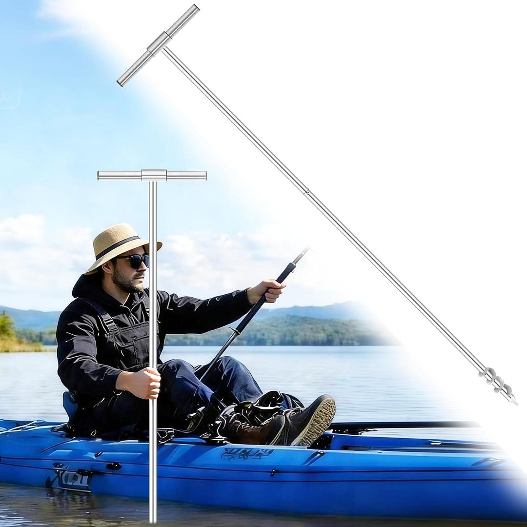 AugFir Shallow Water Anchor Pole, 94.5" Length Stainless Boat Anchor Pole, Quick-Lock Portable Boat Anchor, Comes with Storage Bag & Protective Cover