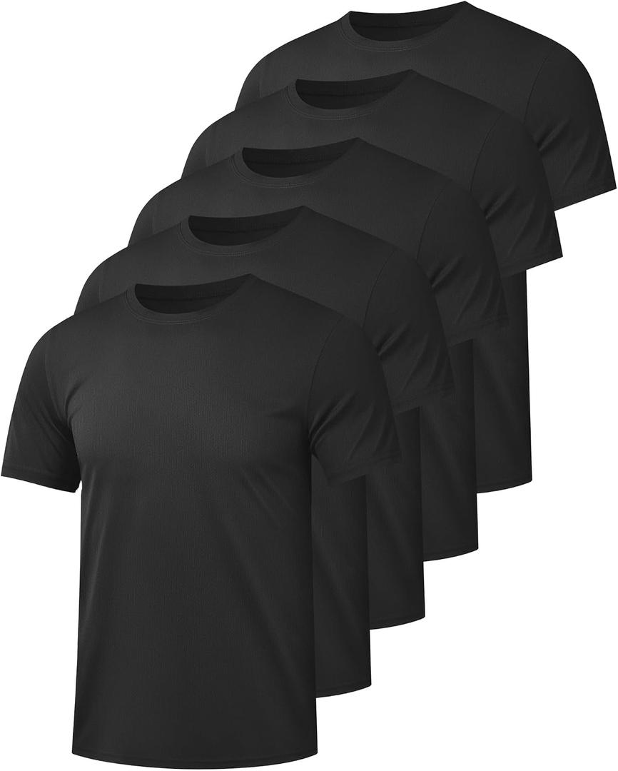 Kinglaman 1/5 Pack Mesh Workout Shirts for Men Dry Fit Gym Quick Dry Athletic Short Sleeve Sports T-Shirt Moisture Wicking (XL)