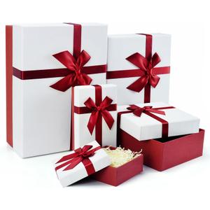 Gift Boxes with Lids for Presents, 5 Sizes Gift Wrap Boxes, Present Boxes for Weddings, Birthdays, and All Gift Giving Occasions(Red/White)