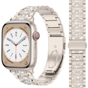 MARGE PLUS Compatible with Bling Apple Watch Band Women 46mm 45mm 44mm 42mm Series 10 9 8 7 6 5 4 3 2 1 SE, Upgraded Sparkle Replacement Bracelet iWatch Band, Diamond Rhinestone Stainless Steel Metal Strap (Starlight)