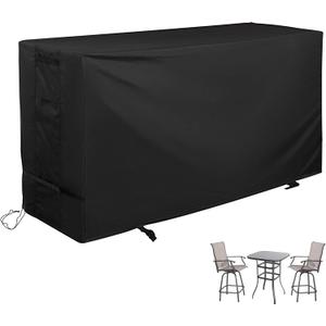 Bar Height Patio Set Cover, Outdoor Bistro Set Cover for High Top Bar Table and Chairs/Outdoor High Stool Bistro Set, Furniture Set Cover for High Top Patio Set of 3 Pieces, Black