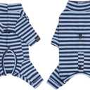 Dog Winter Warmer Fleece Onesie, Bodysuit for Small Medium Large Dogs, Stretchy Cold Weather Pet Warmer Jumpsuit Puppy Onesie Lightweight, Blue Stripe, Large