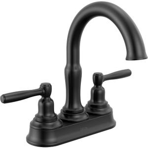 Delta Roe Centerset Matte Black Bathroom Faucet, 4 Inch 3 Hole Bathroom Sink Faucet for Vanity, Push-Pop Drain Assembly, Matte Black 25985LF-BL