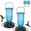 FEED GARDEN Glass Hummingbird Feeder for Outdoors Hanging, 16 OZ Humming Bird Feeders with 4 Bee Guard Feeding Ports & Built-in Ant Moat, Hummingbird Gifts for Mom Bird Feeder for Outside, Blue,2 Pack