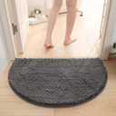 Semicircle Absorbent Bathroom Rug Thickened Soft Chenille Non-Slip Floor Mat Machine Washable Mat Dries Quickly Shaggy Foot Pad for Bedroom Living Room (Dark Gray, 15.7-23.6in)