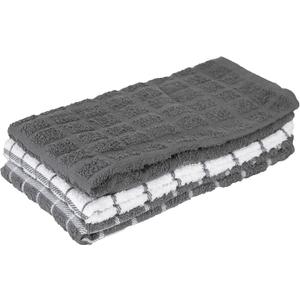 Ritz Premium 100% Cotton Terry Check Kitchen Dish Towels - Highly Absorbent, Super Soft, Long-Lasting, 25"x15", 3-Pack, Gray