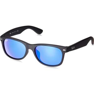Ray-Ban Unisex Rb2132f New Wayfarer Low Bridge Fit Square Sunglasses (Rubber Black/Grey Mirrored Blue)