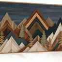 HPINUB Mountain Woodcut Style Framed Canvas Wall Art Set,Vintage Pine Tree Wall Decor, Nature Country Wilderness Forest Artwork,Modern Navy Blue Art Prints for Living Room,Bedroom,Farmhouse- 20"x40"