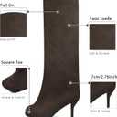 Women's Knee High Suede Boots for Women Wide Calf Square Toe Stiletto Heels Tall Boots Pull On High Heel Long Booties (Brown) Size 8