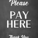Please Pay Here, Freestanding Sign, A4 - durable printed sign that comes in a choice of two background colours and with a wooden base to easily display (Black)