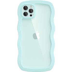 oakxco for iPhone 12 Pro Max Case Wavy Clear, Slim Thin Transparent Acrylic Hard Shell Plastic & Soft Silicone Wave Frame Bumper, Girly Cute Y2k Curly Phone Case for Women Girls Aesthetic, Mint Green