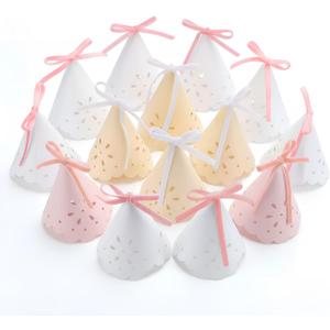 Weysat 24 Pcs Lace Pastel Party Hats Pastel Birthday Party Hats with Lace Design and Velvet Bows Paper Princess Cone Hat with Elastic String for Birthday, Baby Shower, Bridal Shower Decor, 3"x 5.5"