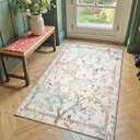jinchan Yarden Botanical Birds 3x5 Ivory Area Rugs for Entryway Washable Non Slip Soft Nature Plants Modern Kids Room Carpet Vintage Ultra Thin Low Pile Rug for Living Room Kitchen Bathroom Front Door