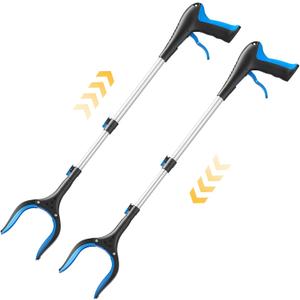 Telescopic Grabber Reacher Tool, 5-Level Adjustable (23'' to 41'') - Extendable Gripper and Reaching Tool - Heavy Duty Pick Up Stick Grabbers for Elderly, Surgery Recovery Must Haves (Blue-2pc)