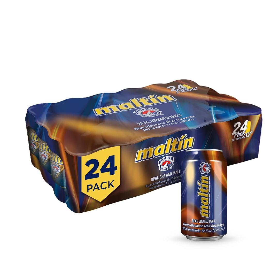 Maltin Polar Non-Alcoholic Malt Beverage Natural Cane Sugar Drink (24-Pack) (EXP 02/16/27)