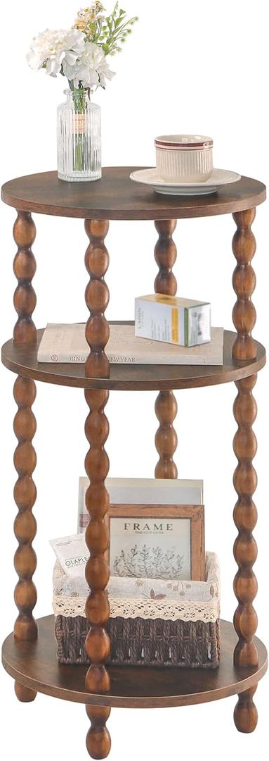 AWASEN Small Side Table, 3-Tier Round End Table for Small Spaces, Modern Bedside Table Nightstand for Bedroom, Living Room, Office, Rustic Brown