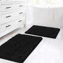 H.VERSAILTEX Black Bathroom Rug Set Bath Mats for Bathroom Floor, Super Thick Soft Shaggy Chenille Bath Mats Machine Washable, Dry Fast Water Absorbent Bath Mats(17" x 24")