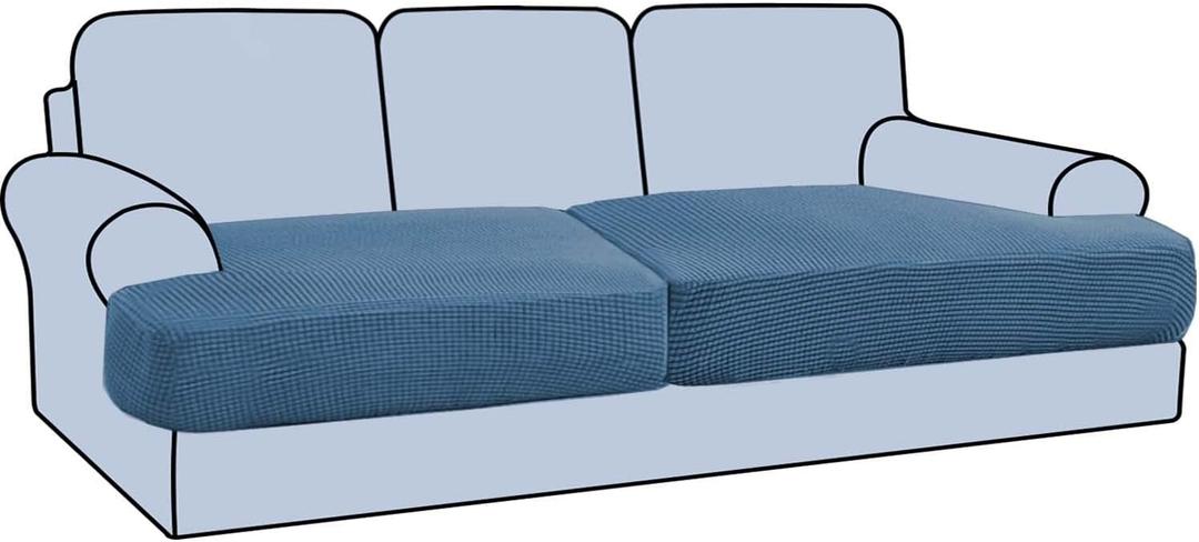 H.VERSAILTEX Stretch 2 Piece T Cushion Sofa Slipcovers Individually Sofa Cushion Covers for 2 Cushion Couch Sofa Seat Cushion Covers with Elastic Bands Featuring Thicker Jacquard Fabric, Dusty Blue