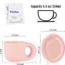 Koythin Ceramic Coffee Chubby Mug Saucer Set, Creative Cute Fat Handle Cup with Saucer for Office and Home, Dishwasher and Microwave Safe, 10 oz for Latte Tea Milk (Pink)