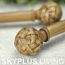 Faux Wood Style Curtain Rod Set with Faux Rattan Look Finial, 36-72 inch, Standard Single Drapery Rod for 1 Pack, 1 inch diameter, Adjustable Length