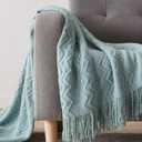 BOURINA Aqua Throw Blanket 50x60 Inches Throw Textured Solid Soft Sofa Couch Decorative Knit Blanket