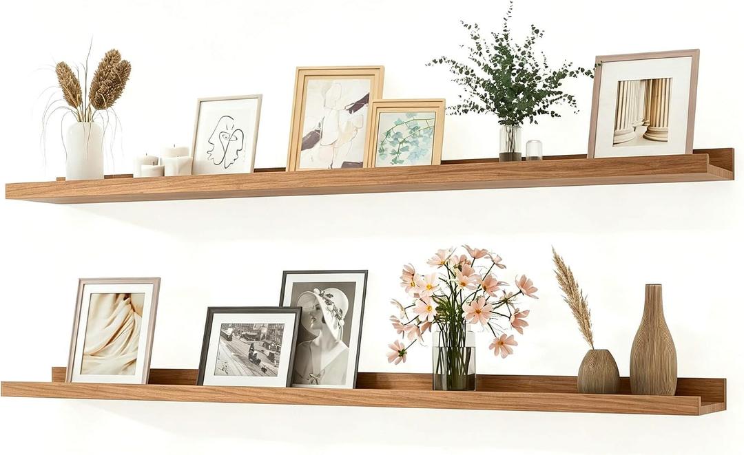 Oak Floating Shelves for Wall Decor, 48 in Shelf with Lip, 2 Set | 4.5" Deep Display Picture Ledge Shelf, Long Wall Mounted Storage Shelves for Bedroom, Bathroom, Living Room, Kitchen, Nursery, 47.2in