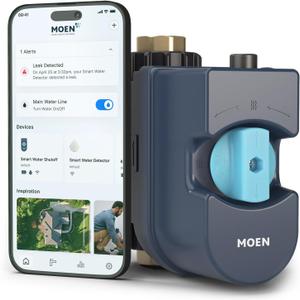 Moen Flo 3/4-inch Smart Water Shut Off Valve, Smart Home Water Monitor Leak Detector, Wifi Connected, App Enabled Flow Meter and Shutoff, 900-001