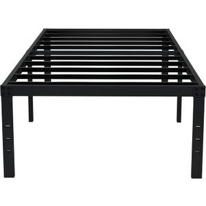 EMODA 18 Inch Twin Bed Frame No Box Spring Needed, Heavy Duty Tall Metal Twin Platform Bed Frames with Large Storage Space, Noise Free, Easy Assembly, Black