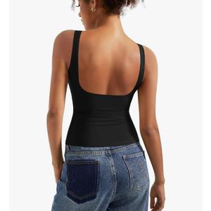 SUUKSESS Women Padded Open Back Boat Neck Tank Tops Double Lined Basic Shirts, S