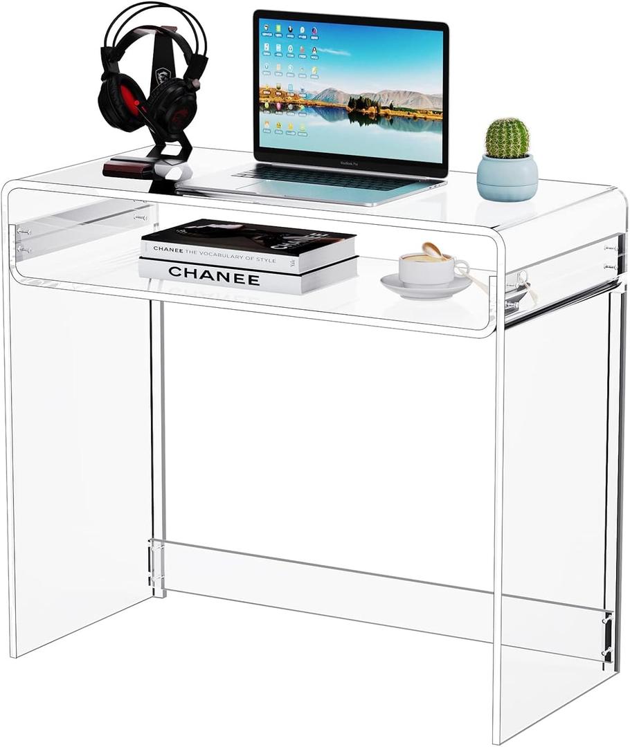 Acrylic Desk Laptop Study Table Home Office Console Table Entrance Tables, 33.5'' x 15.7'' x 29.5'' (Clear)