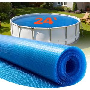 VEVOR Solar Pool Cover, 24 ft Round Pool Bubble Cover, 8 Mil Pools Solar Blanket with Bubble & PE Material, Daytime Heat Absorption, Nighttime Heat Retention, Heat Retaining Solars Covers, Blue