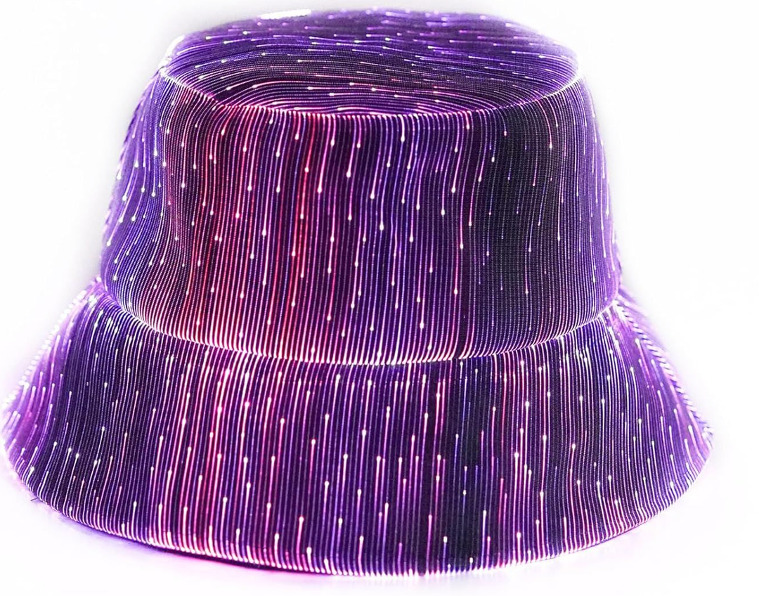LED Rave Bucket Hat Light up Fisherman Cap 7 Colors Glow in the Dark Party Hats USB Rechargeable EDM Festival Gear (Black)
