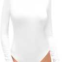 SHEIUGU Women's Sleeveless Long Sleeve Mock Turtle Neck Bodysuit Soft Slim Fit Stretchy Layer Top Classic Jumpsuit (X-Large, White)