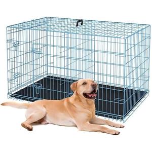 36-Inch Folding Metal Dog Crate for Medium and Small Breeds – Double-Door Kennel with Divider, Removable Tray, and Carry Handle – Ideal for Indoor and Outdoor Use (Blue, 36" L x 22" W x 25" H)