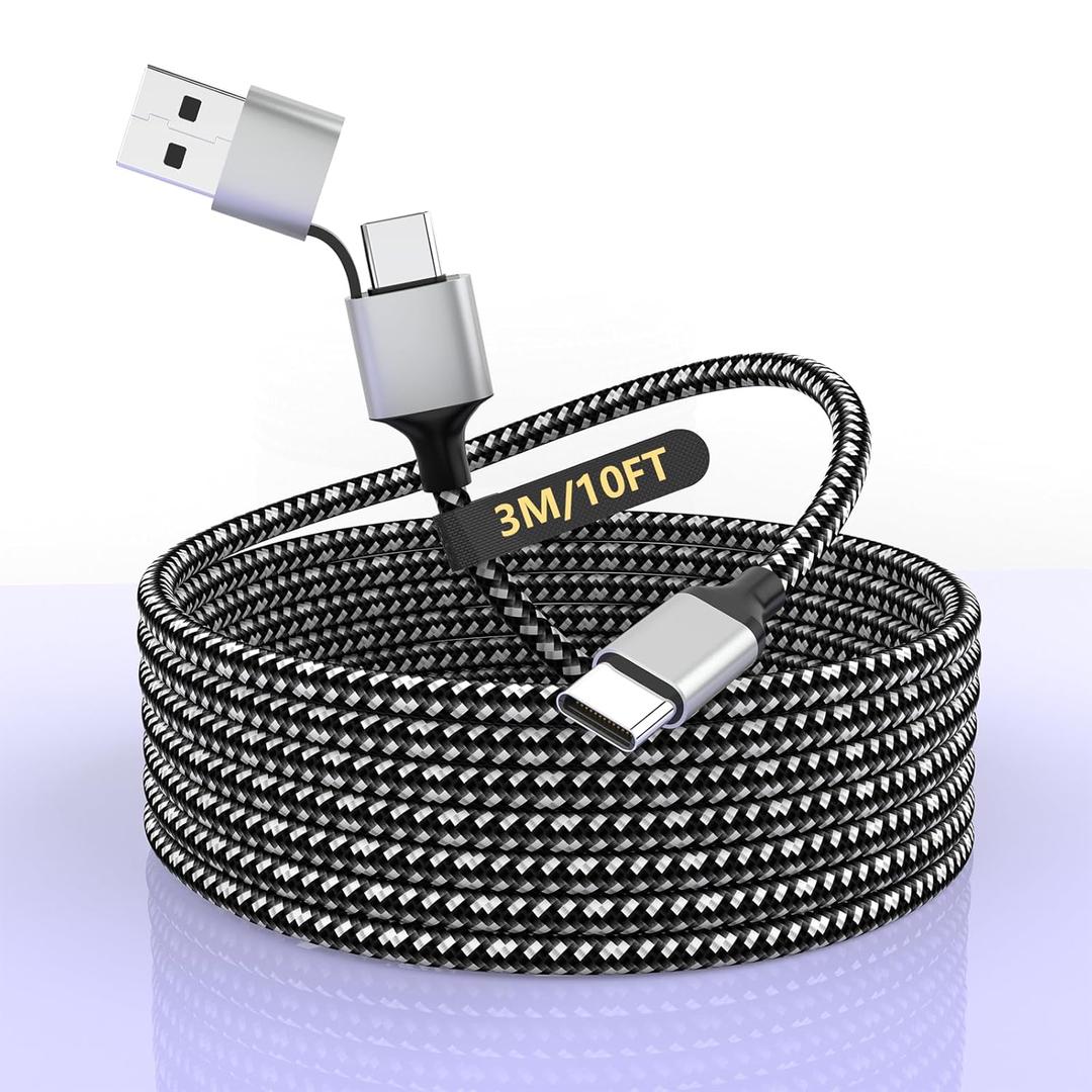 3-in-1 USB-C iPhone 15/16 Long Charger Cable,3M/10FT 60W USB-C+USB-A to Type-C Nylon Braided Sync Data Charging Cord for Apple iPhone 16 15 Pro Max Plus,iPad Pro,Android,Samsung Galaxy,Pixel
